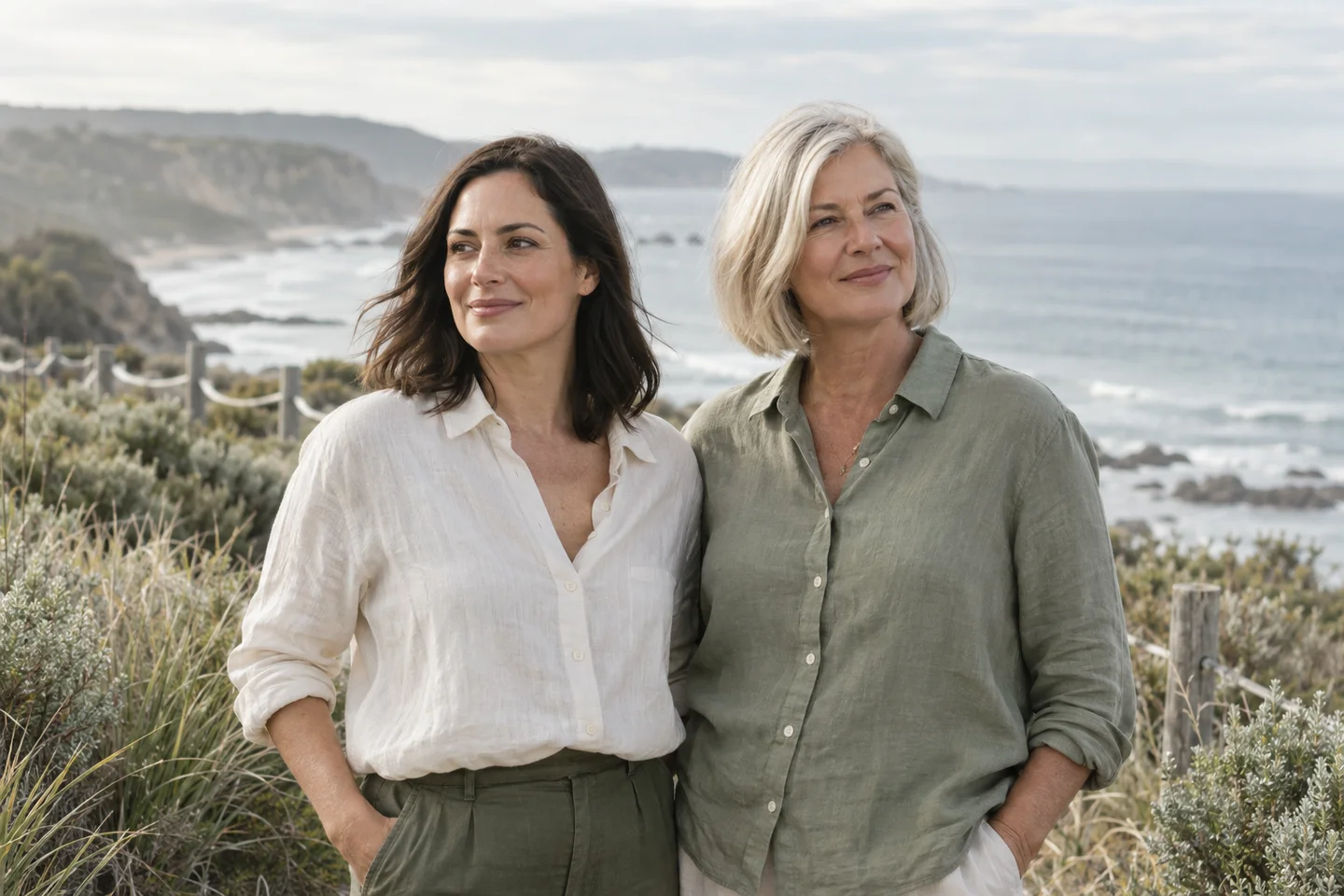 Editorial portrait of two women beside the Australian coast